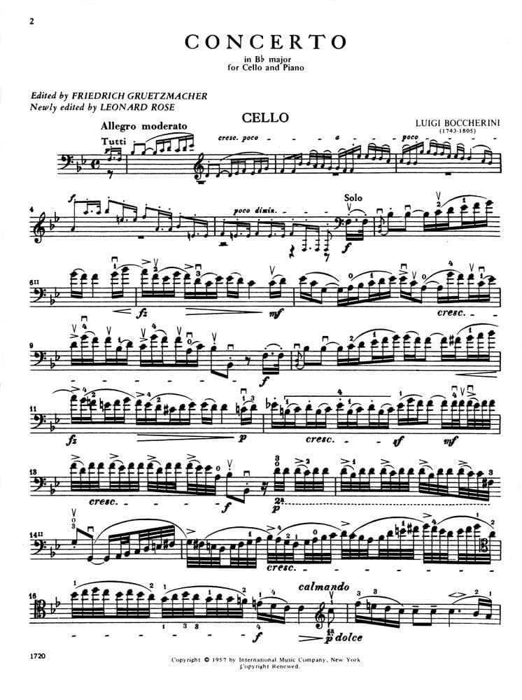 Boccherini, Luigi - Concerto in B-flat Major G 482 for Cello and Piano - Arranged by Greutzmacher-Rose - International Edition - Image 3