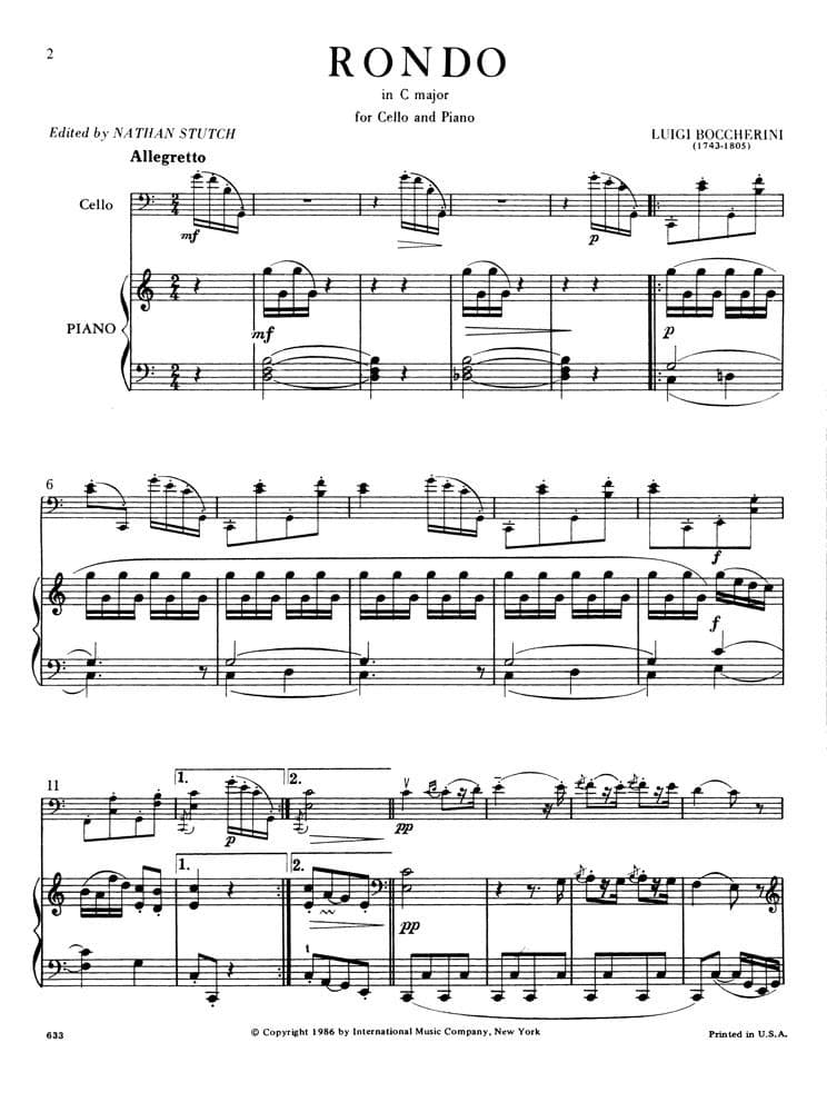 Boccherini, Luigi - Rondo (from Quintet in C Major, G 310) for Cello and Piano - Arranged by Stutch - International Edition - Image 2