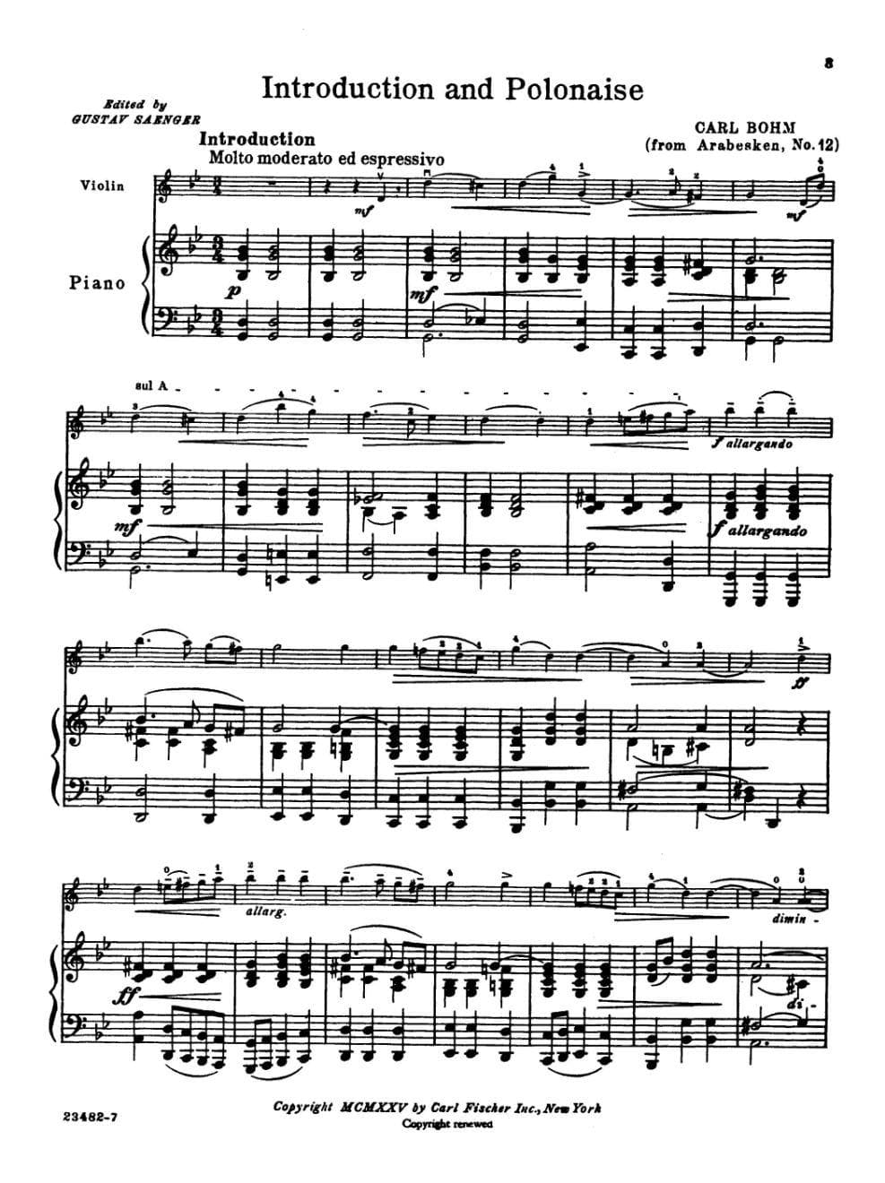 Bohm, Carl - Introduction and Polonaise From Arabesques No 12 for Violin and Piano - Arranged by Saenger - Fischer Edition - Image 2
