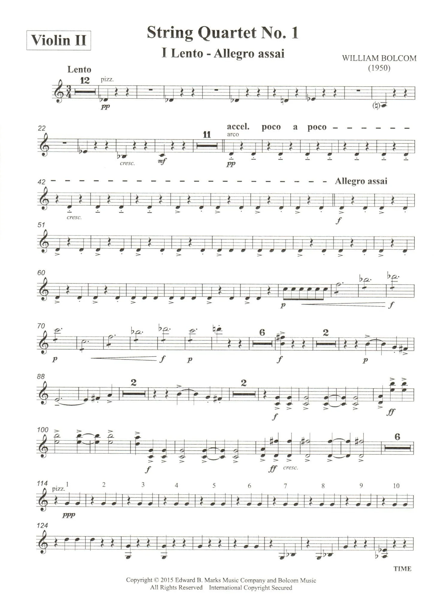 Bolcom, William - String Quartet No. 1 - Score and Parts - Edward B. Marks Music Company - Image 4