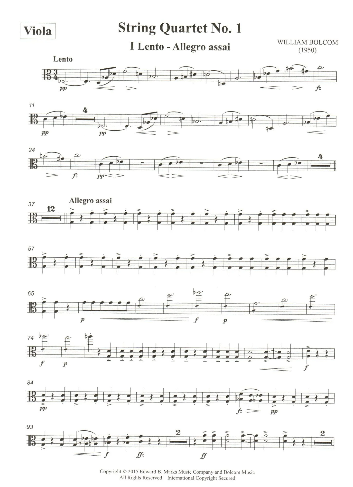 Bolcom, William - String Quartet No. 1 - Score and Parts - Edward B. Marks Music Company - Image 5