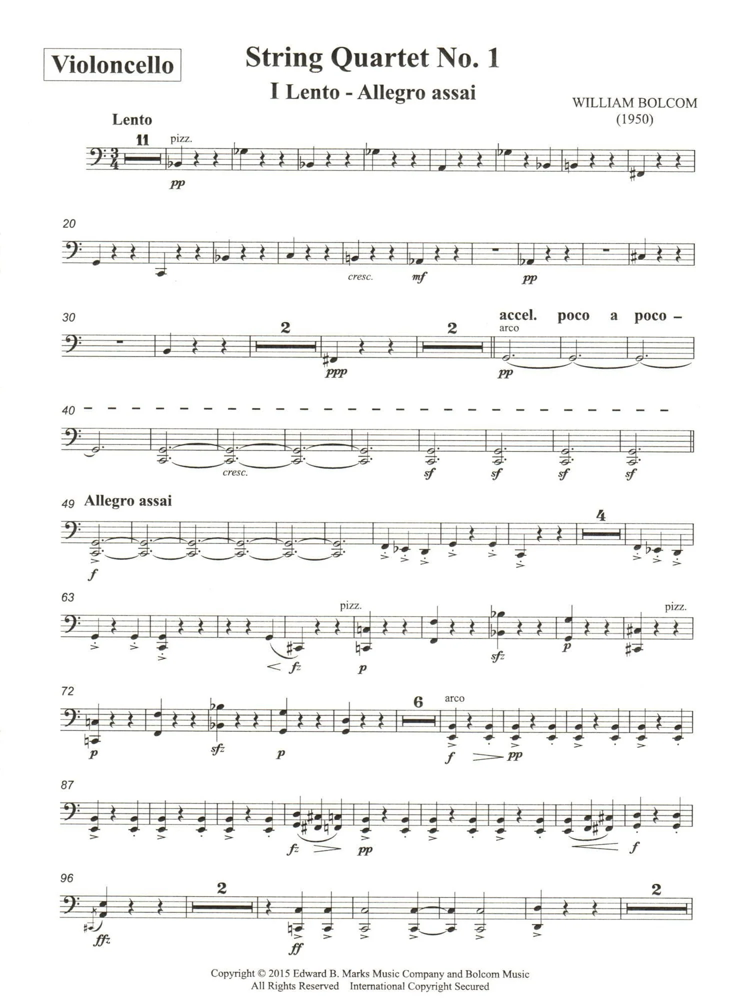 Bolcom, William - String Quartet No. 1 - Score and Parts - Edward B. Marks Music Company - Image 6