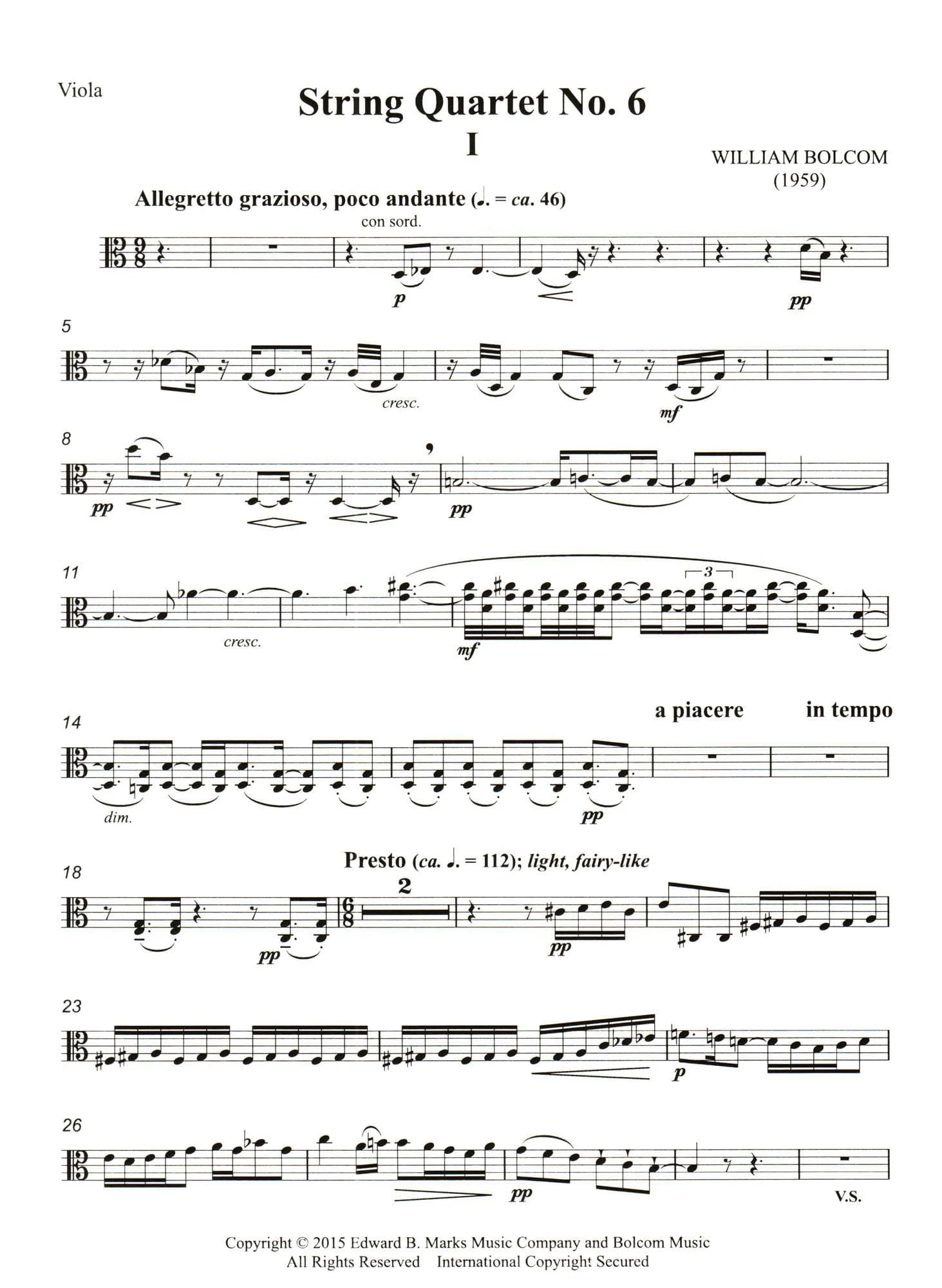 Bolcom, William - String Quartet No. 6 - Score and Parts - Edward B. Marks Music Company - Image 5
