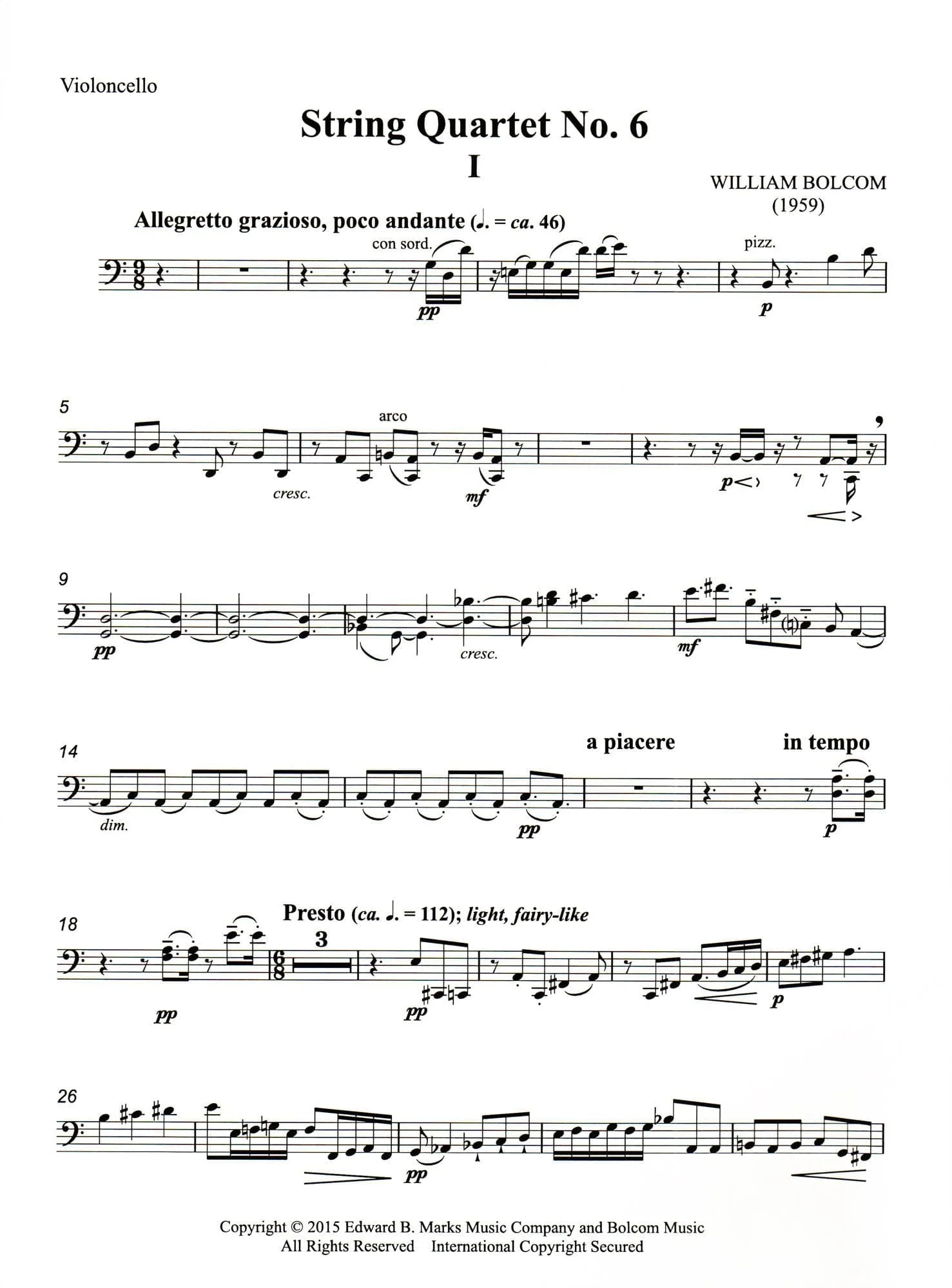 Bolcom, William - String Quartet No. 6 - Score and Parts - Edward B. Marks Music Company - Image 6