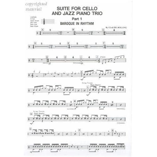 Bolling, Claude - Suite For Cello and Jazz Trio Parts for Piano, Cello, Double Bass and Drums - Image 5
