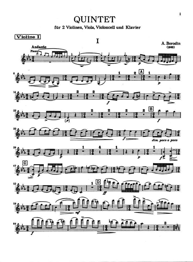 Borodin, Alexander - Piano Quintet in c minor (1862) for Two Violins, Viola, Cello and Piano - Kalmus Publication - Image 2