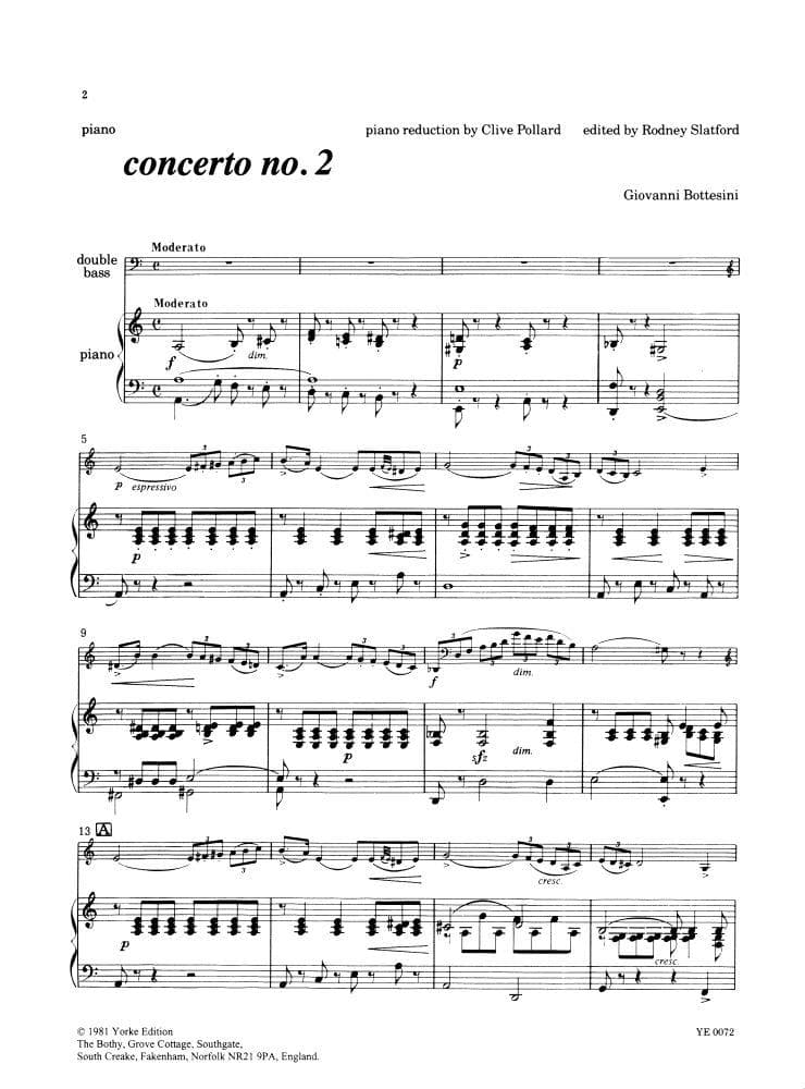 Bottesini, Giovanni - Concerto No 2 in a minor for Double Bass and Piano - Arranged by Slatford/Pollard - Yorke Edition - Image 2
