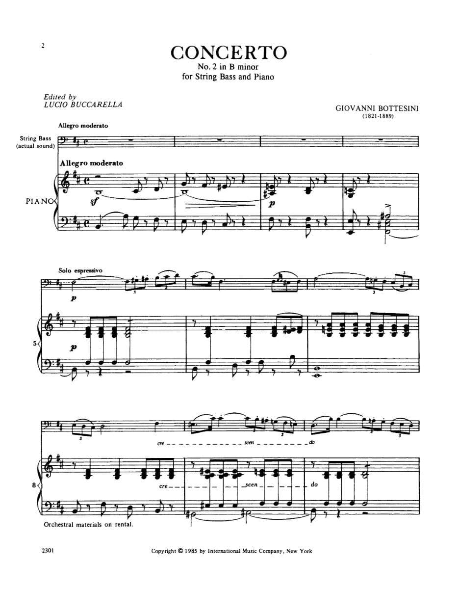 Bottesini, Giovanni - Concerto No 2 in b minor for Double Bass and Piano - Arranged by Buccarella - International Edition - Image 2