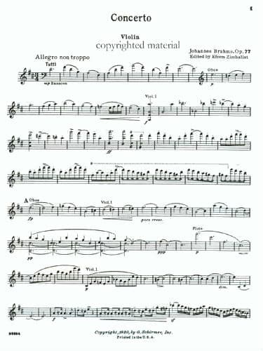 Brahms - Concerto in D for the Violin, Op 77 - edited by Efrem Zimbalist - G Schirmer - Image 2