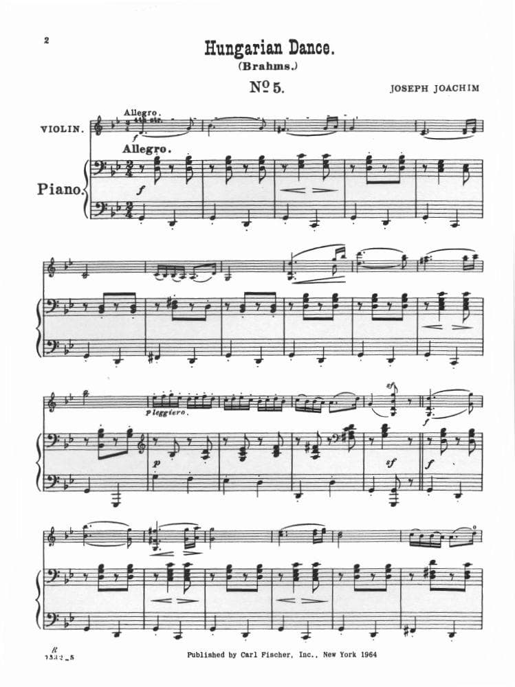 Brahms - Hungarian Dance No 5 - for Violin and Piano - edited by Joachim - Carl Fischer - Image 2