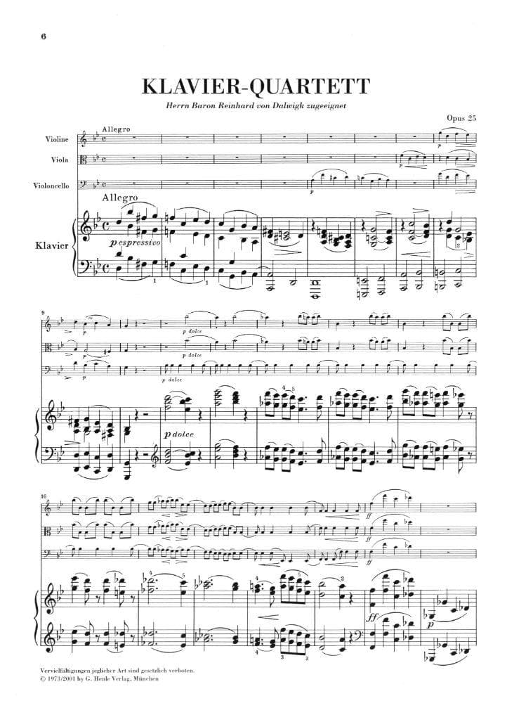 Brahms, Johannes - Piano Quartet No 1 in g minor Op 25 for Violin, Viola, Cello and Piano - Henle Verlag URTEXT Edition - Image 2