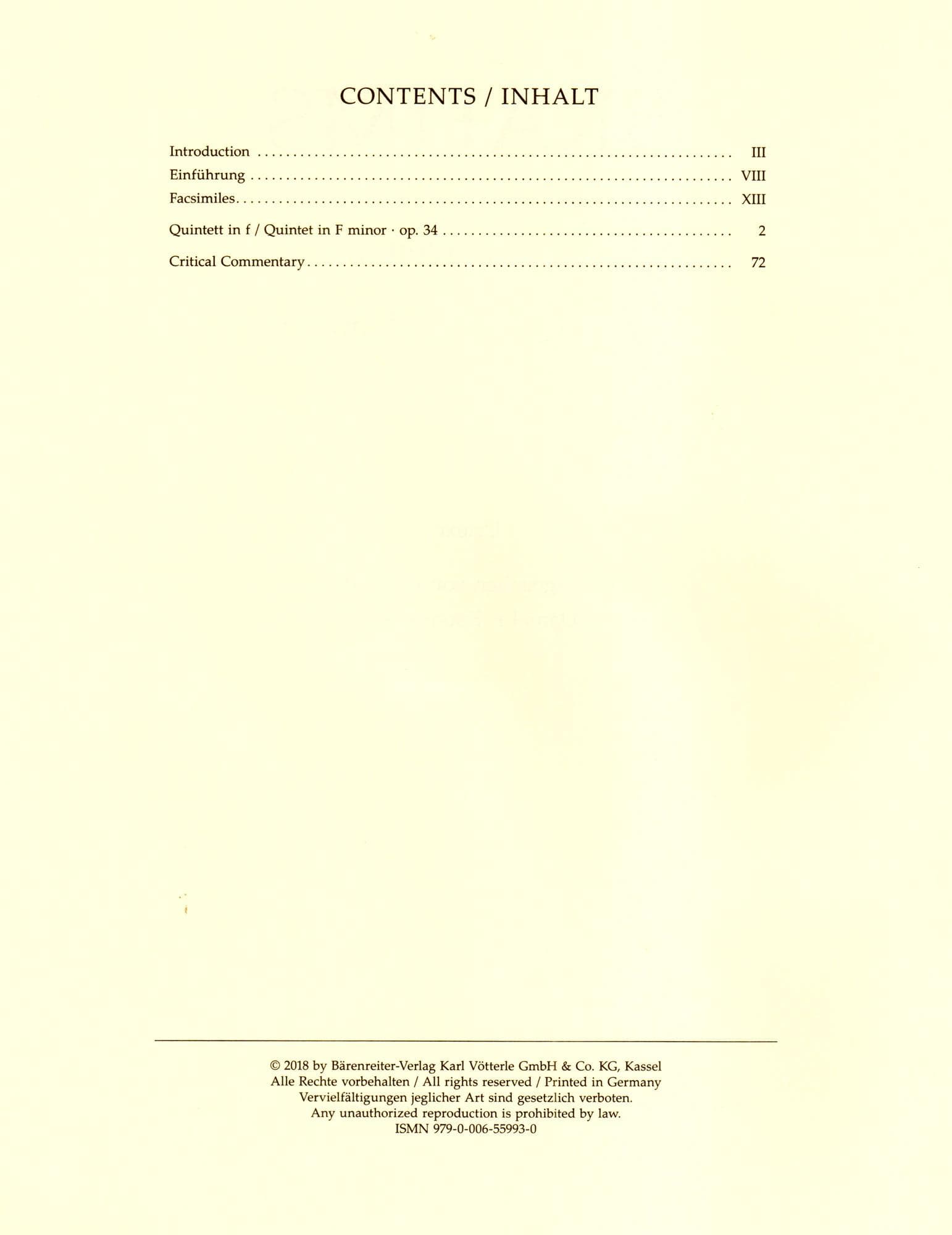 Brahms, Johannes - Piano Quintet in F minor, Op. 34 - Barenreiter Urtext - Image 2