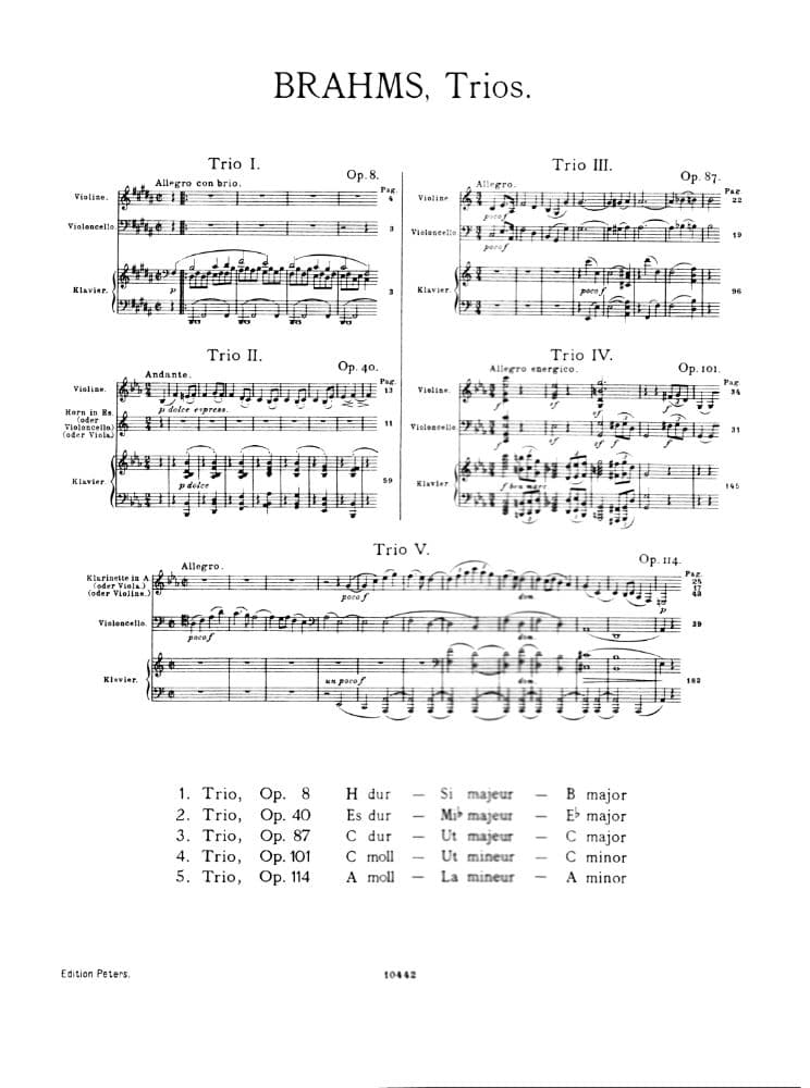 Brahms, Johannes - Piano Trio No 1 in B Major Op 8 Set of Parts for Violin, Cello and Piano - Arranged by Schumann - Peters Edition - Image 2
