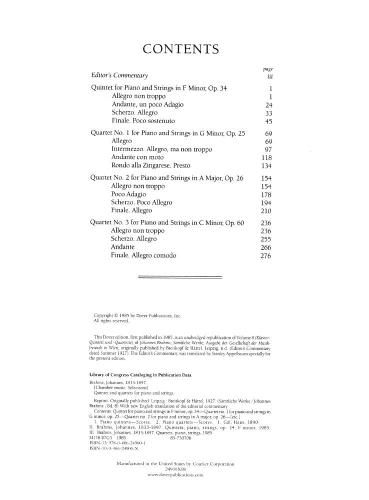 Brahms, Johannes - Quartets and Quintets For Piano And Strings Score - Dover Publication - Image 2