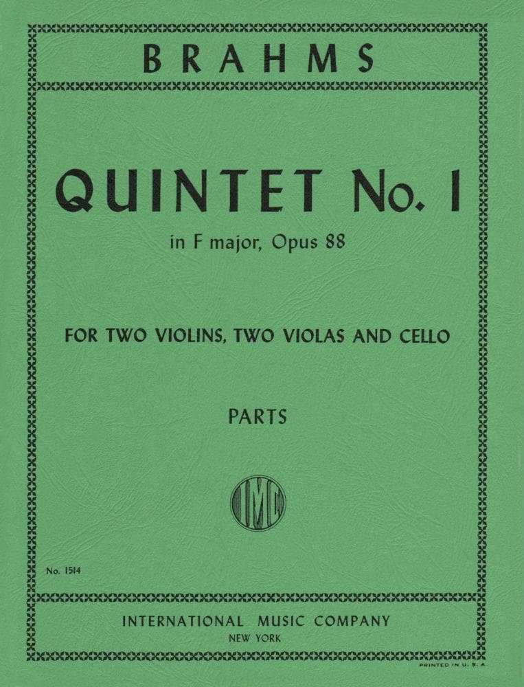 Brahms, Johannes - Quintet No 1 In F Major Op 88 for Two Violins, Two Violas and Cello - Arranged by the Gewandhaus Quartet - International Edition