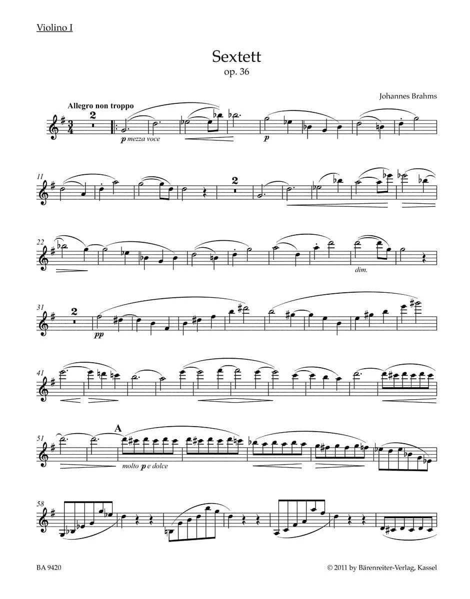 Brahms, Johannes - Sextet in G Major, Op 36 for 2 Violins, 2 Violas and 2 Cellos - edited by Christopher Hogwood - Bärenreiter - Image 2