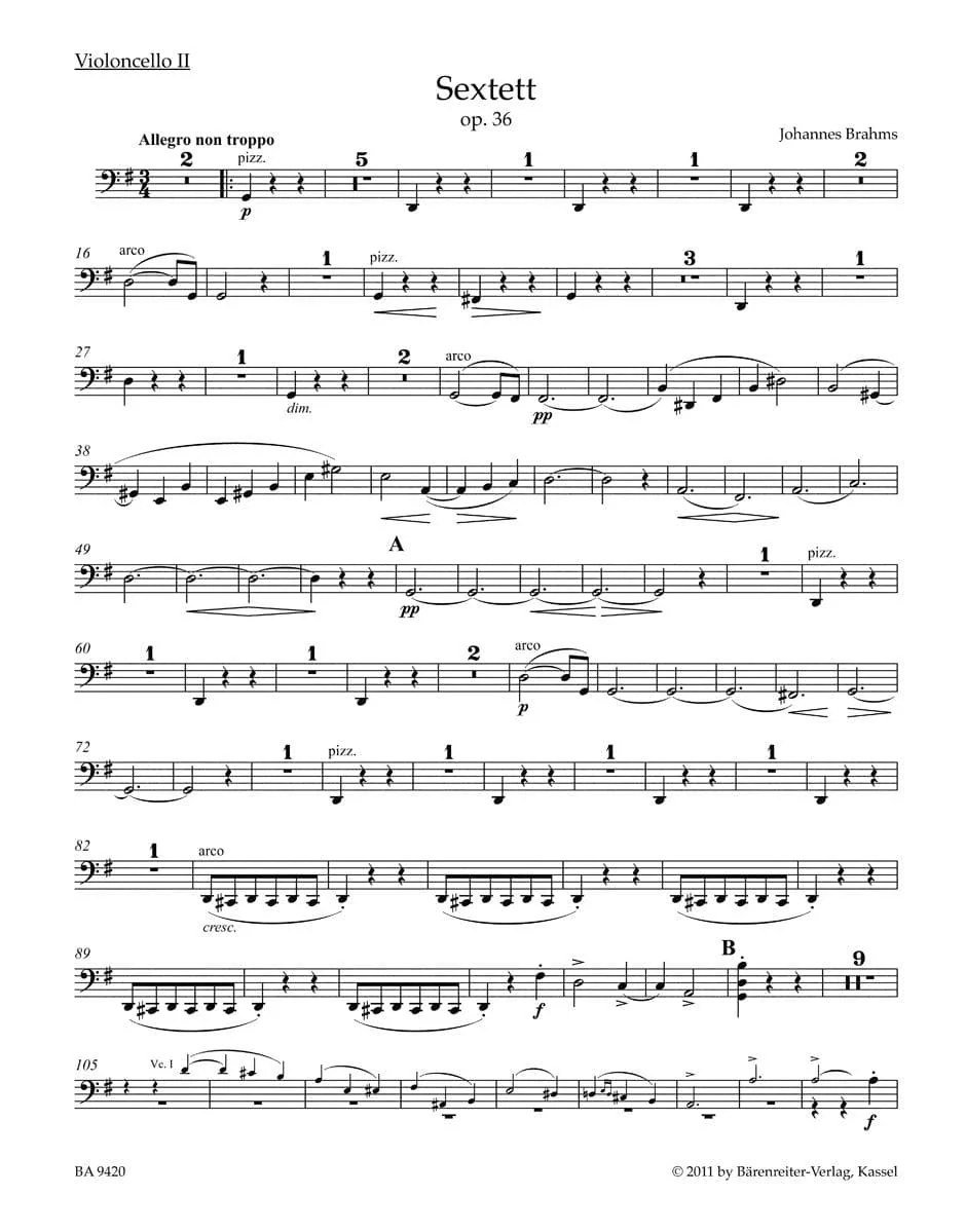 Brahms, Johannes - Sextet in G Major, Op 36 for 2 Violins, 2 Violas and 2 Cellos - edited by Christopher Hogwood - Bärenreiter - Image 3