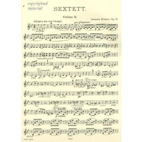 Brahms, Johannes - Sextet No 1 In B-Flat Major, Op 18 - Two Violins, Two Violas and Two Cellos - Set of Parts - Edition Peters - Image 3