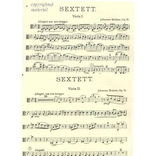 Brahms, Johannes - Sextet No 1 In B-Flat Major, Op 18 - Two Violins, Two Violas and Two Cellos - Set of Parts - Edition Peters - Image 4