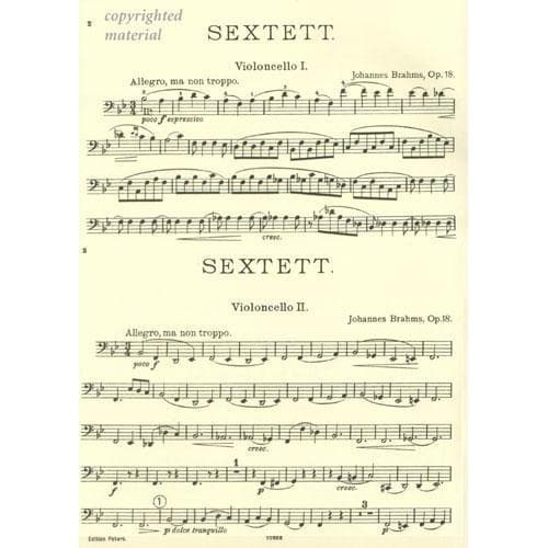 Brahms, Johannes - Sextet No 1 In B-Flat Major, Op 18 - Two Violins, Two Violas and Two Cellos - Set of Parts - Edition Peters - Image 5