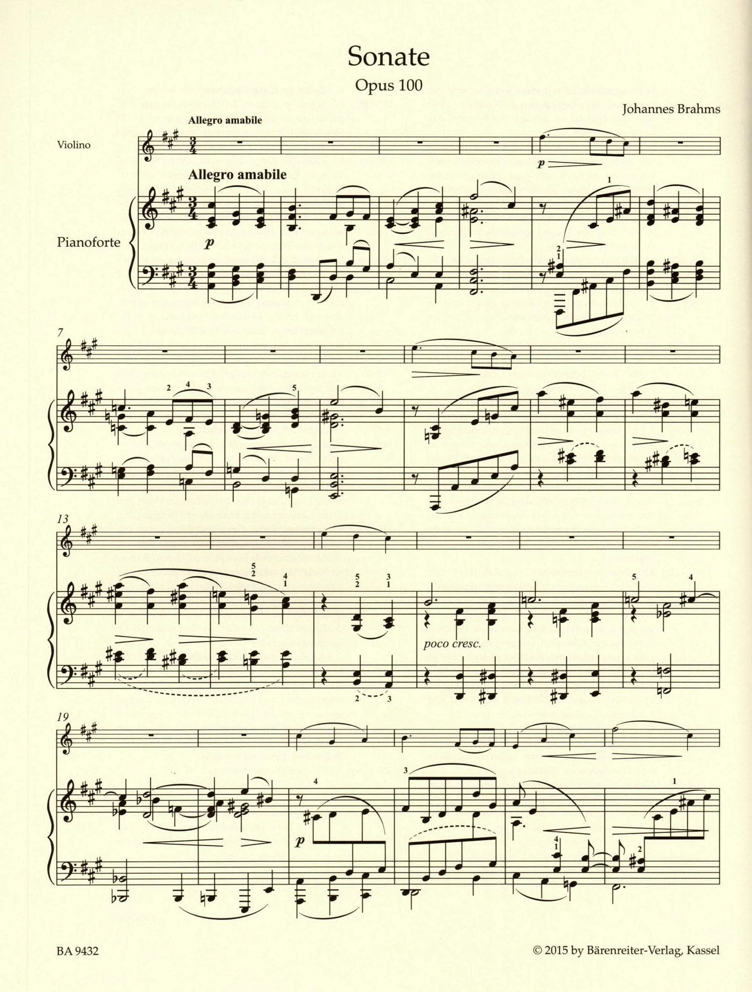 Brahms, Johannes - Sonata in A Major, Op 100 - for Violin and Piano - edited by Clive Brown and Neal Peres Da Costa - Barenreiter URTEXT - Image 3