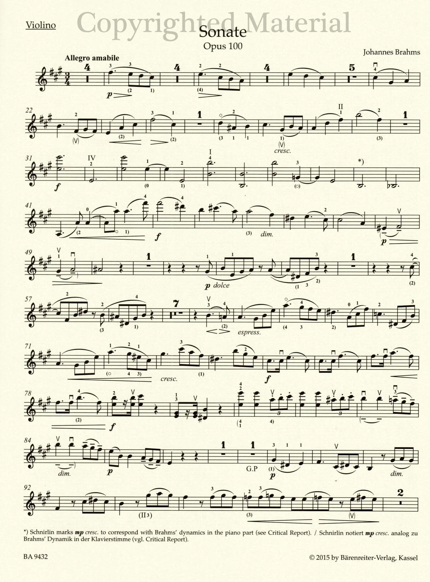 Brahms, Johannes - Sonata in A Major, Op 100 - for Violin and Piano - edited by Clive Brown and Neal Peres Da Costa - Barenreiter URTEXT - Image 4