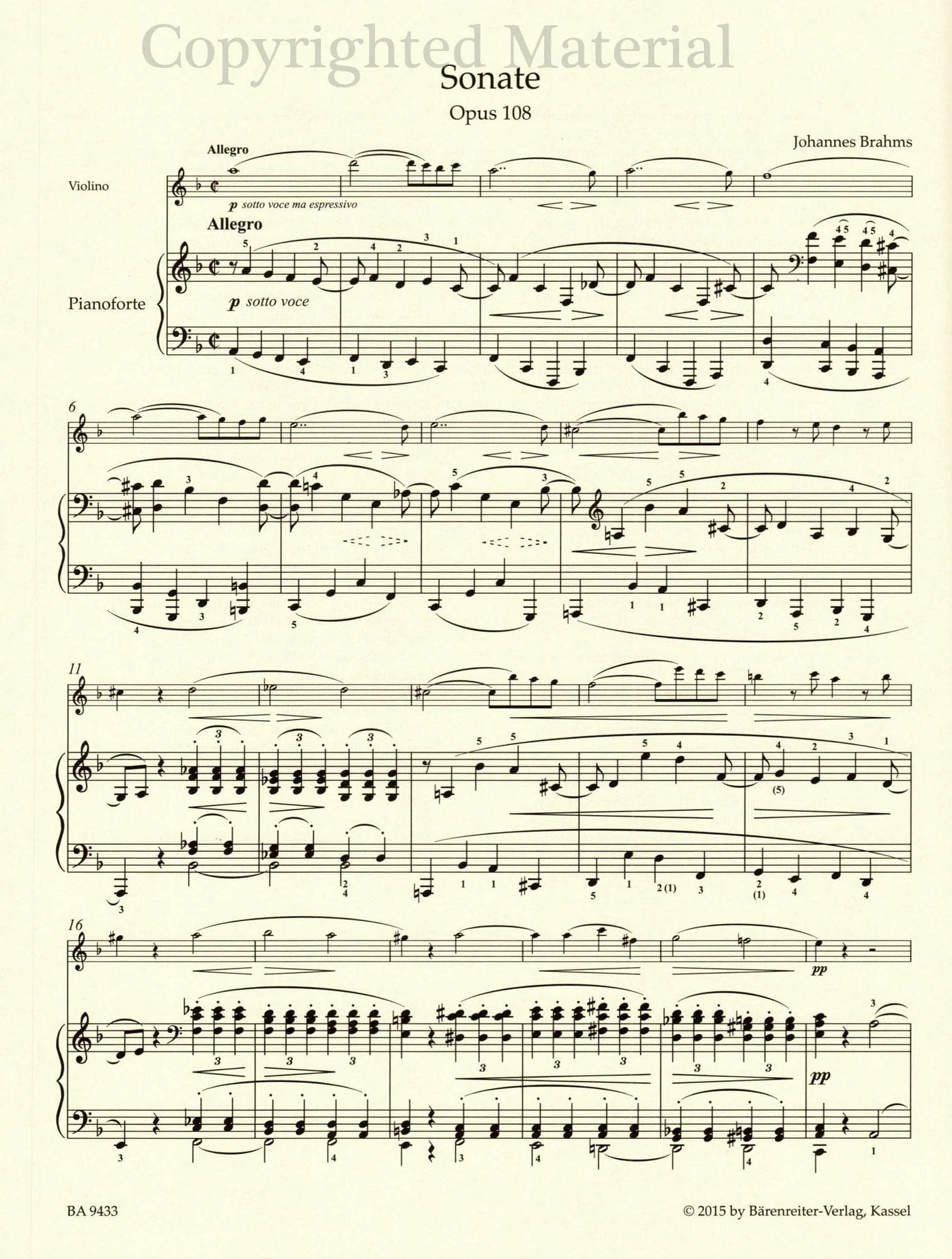 Brahms, Johannes - Sonata in D minor, Op 108 - for Violin and Piano - edited by Clive Brown and Neal Peres Da Costa - Barenreiter URTEXT - Image 3