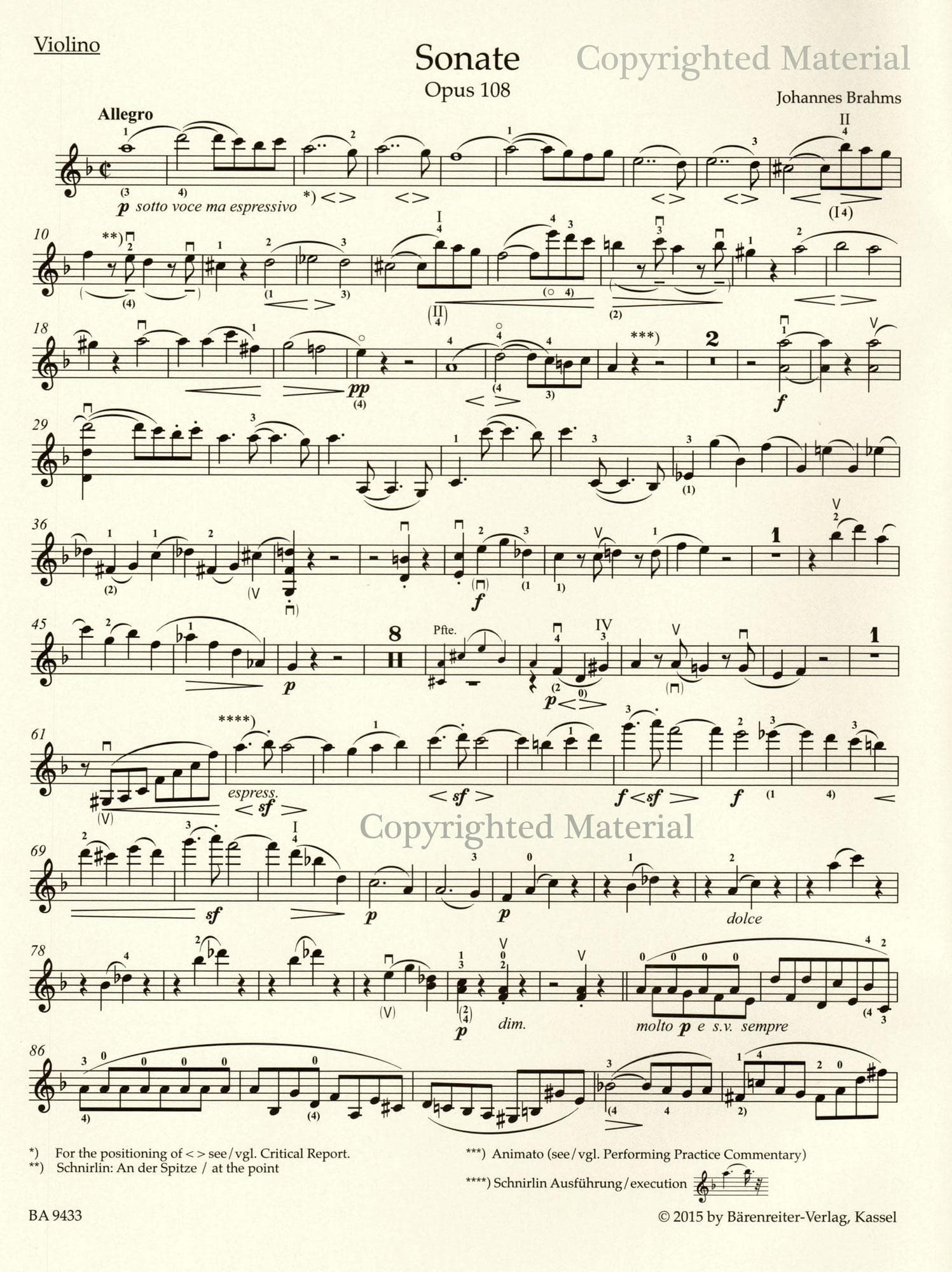 Brahms, Johannes - Sonata in D minor, Op 108 - for Violin and Piano - edited by Clive Brown and Neal Peres Da Costa - Barenreiter URTEXT - Image 5