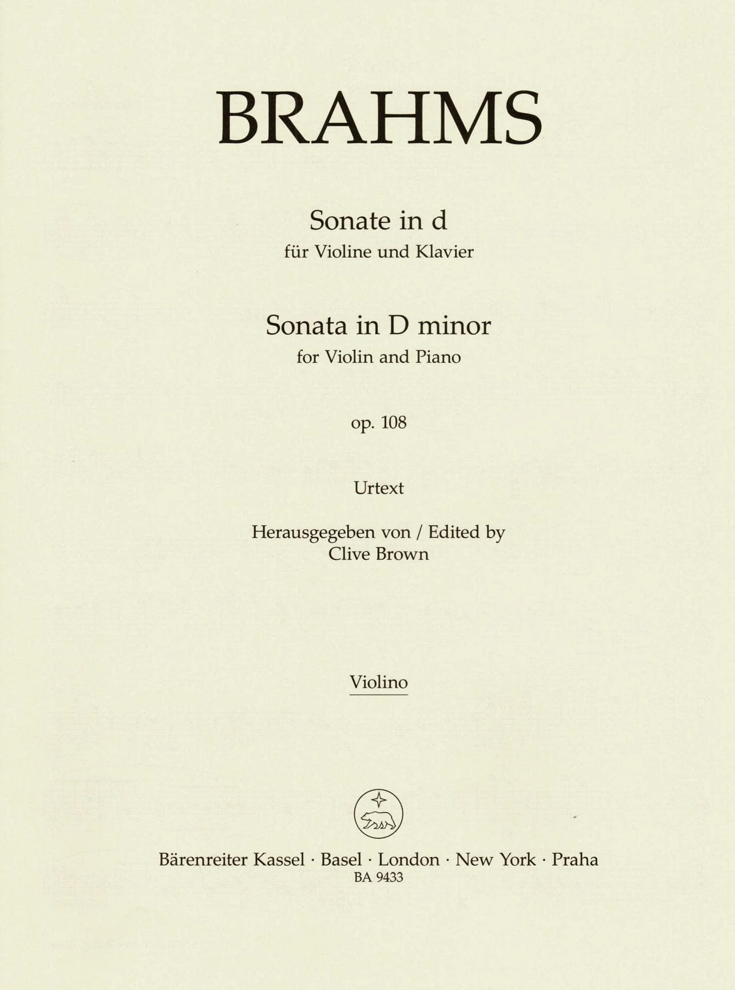 Brahms, Johannes - Sonata in D minor, Op 108 - for Violin and Piano - edited by Clive Brown and Neal Peres Da Costa - Barenreiter URTEXT - Image 6