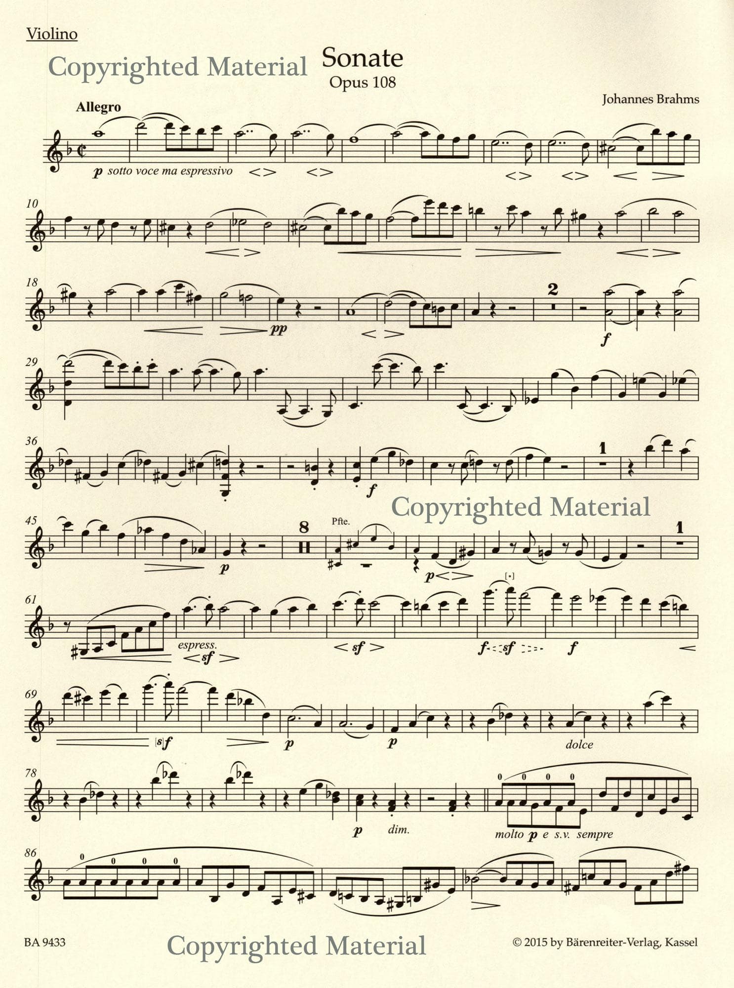 Brahms, Johannes - Sonata in D minor, Op 108 - for Violin and Piano - edited by Clive Brown and Neal Peres Da Costa - Barenreiter URTEXT - Image 7