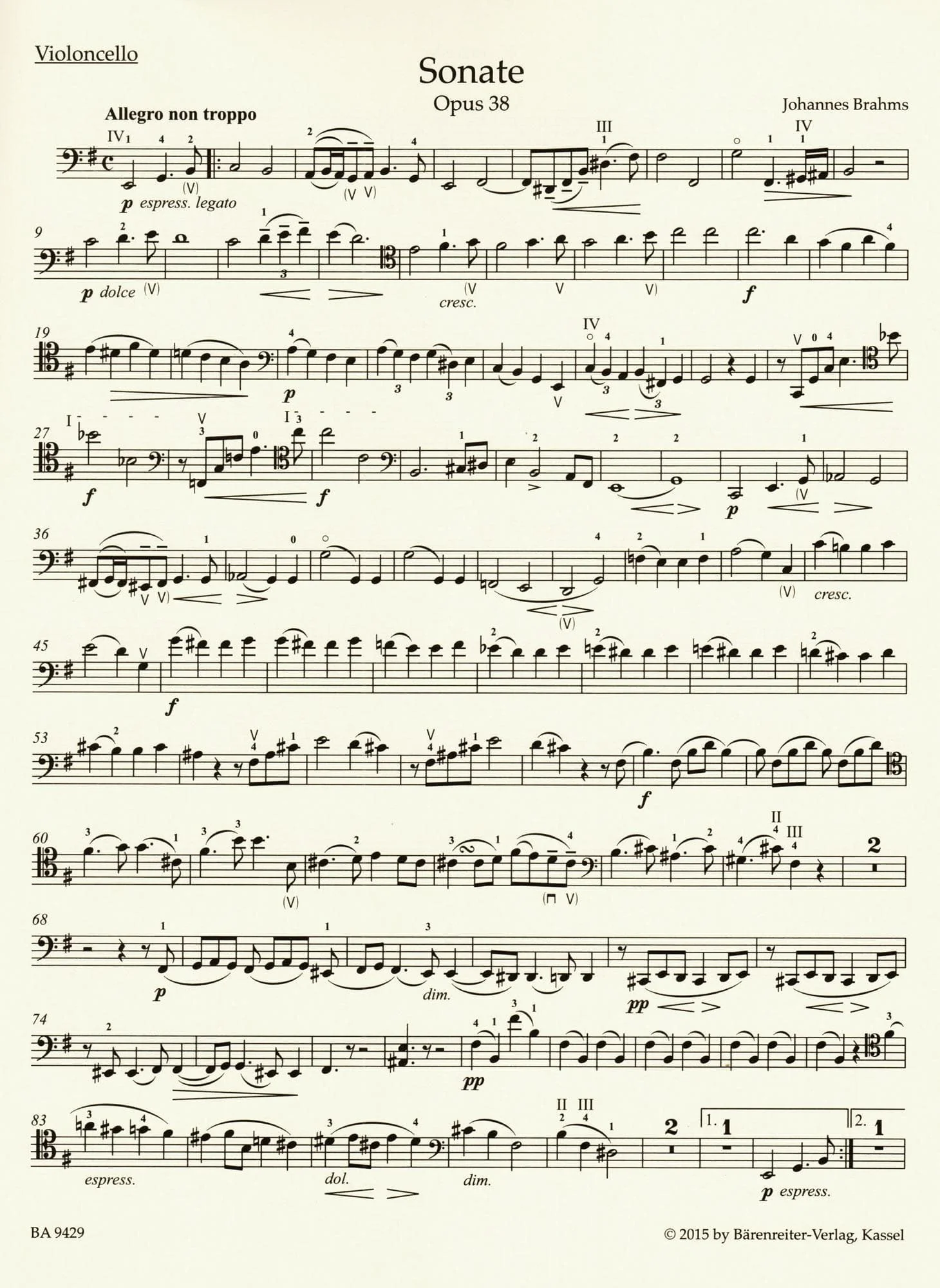 Brahms, Johannes - Sonata in E minor, Op 38 - for Cello and Piano - edited by Clive Brown, Kate Bennett Wadsworth, and Neal Peres Da Costa - Barenreiter URTEXT - Image 6