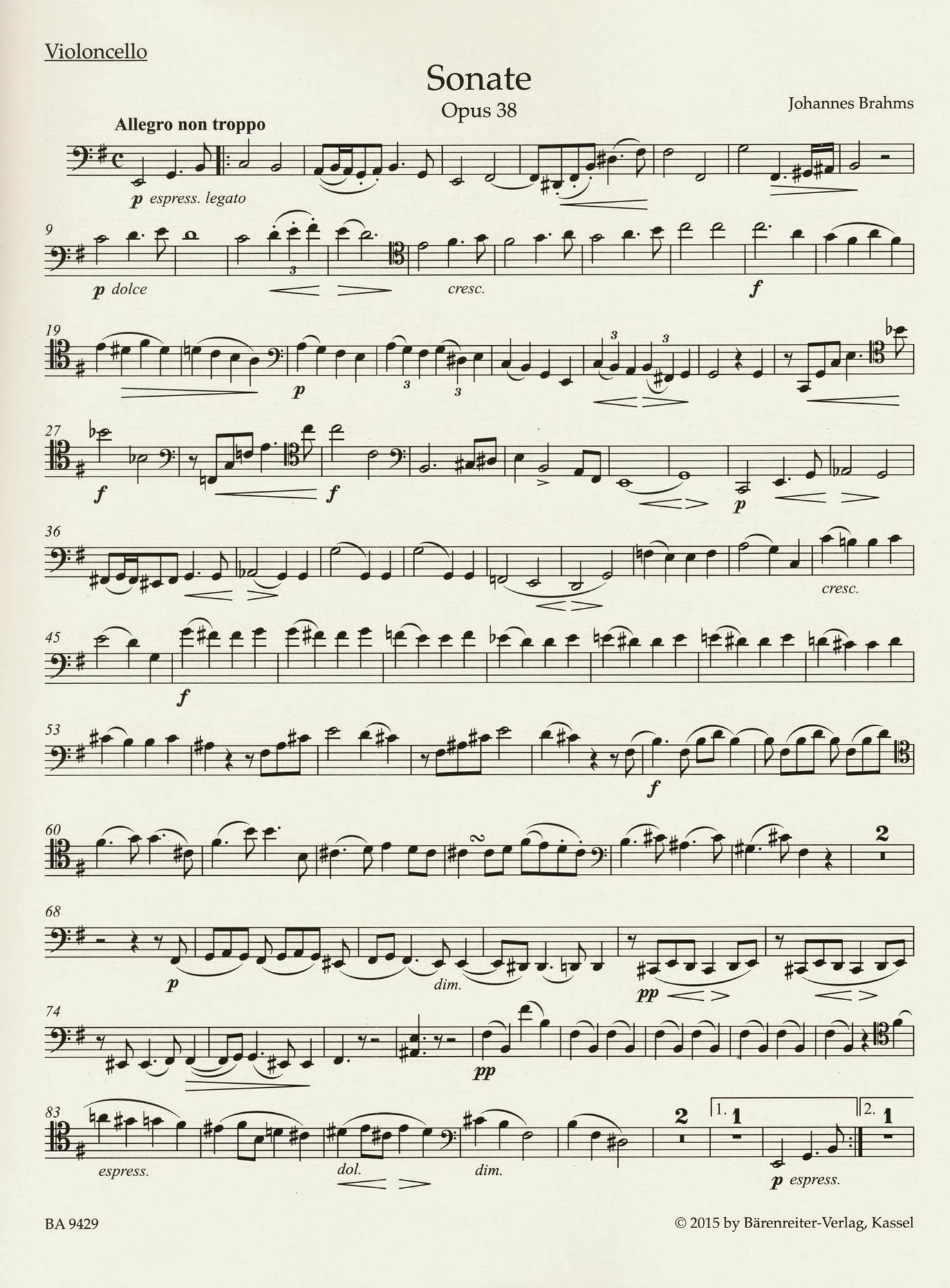 Brahms, Johannes - Sonata in E minor, Op 38 - for Cello and Piano - edited by Clive Brown, Kate Bennett Wadsworth, and Neal Peres Da Costa - Barenreiter URTEXT - Image 8