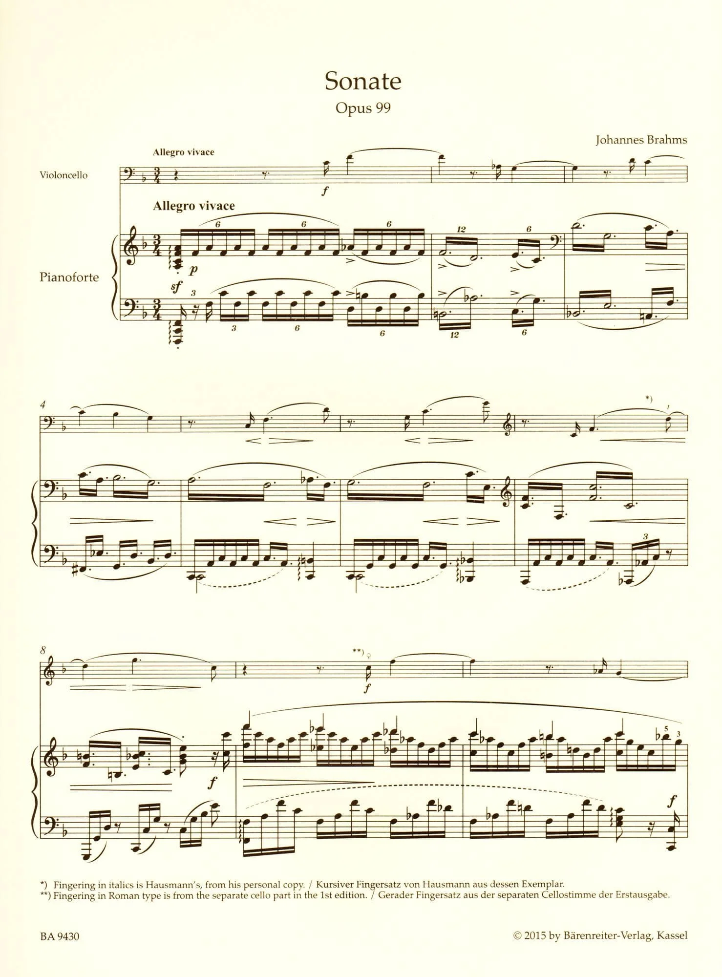 Brahms, Johannes - Sonata in F Major, Op 99 - for Cello and Piano - edited by Clive Brown, Kate Bennett Wadsworth, and Neal Peres Da Costa - Barenreiter URTEXT - Image 4