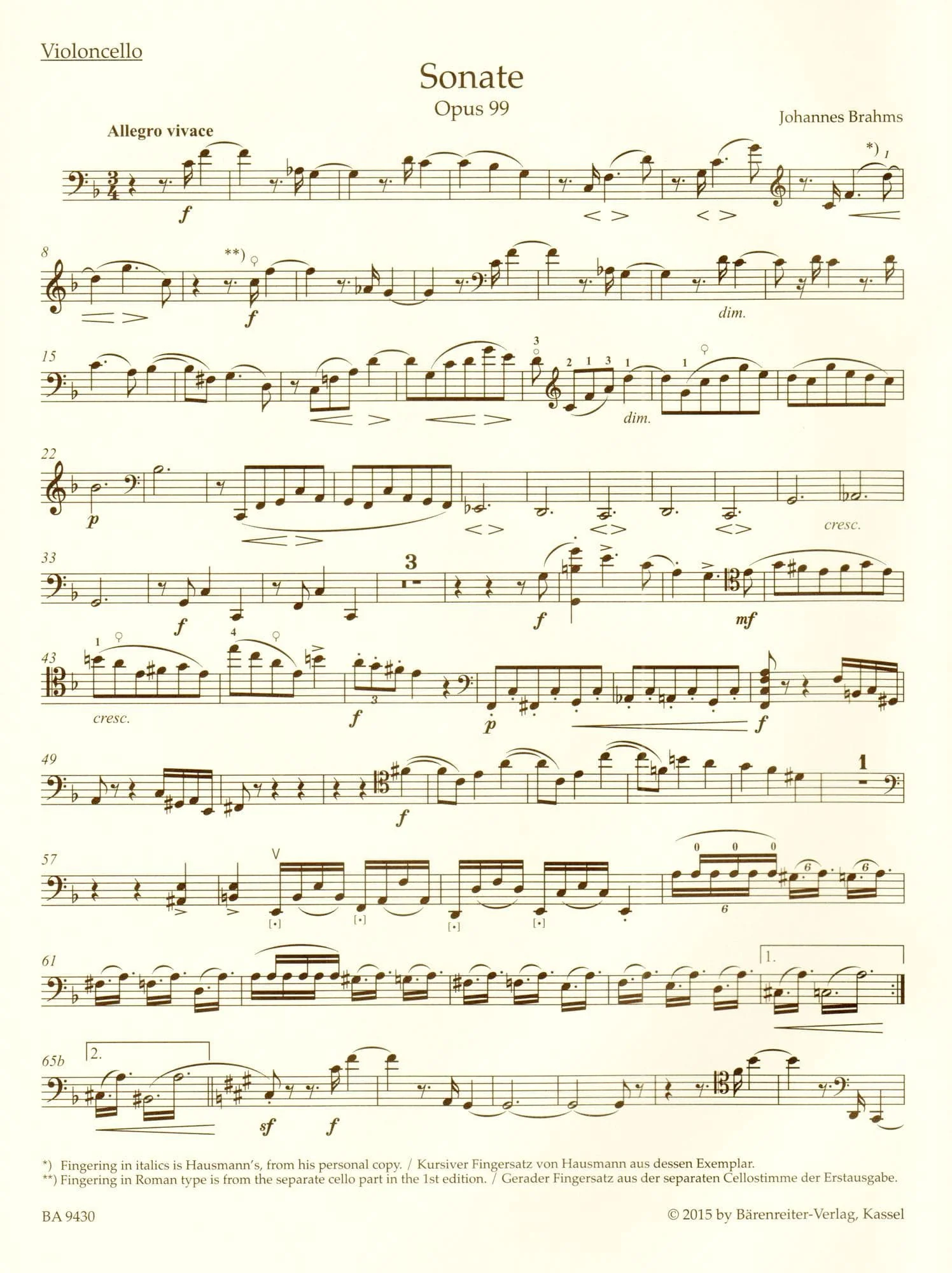 Brahms, Johannes - Sonata in F Major, Op 99 - for Cello and Piano - edited by Clive Brown, Kate Bennett Wadsworth, and Neal Peres Da Costa - Barenreiter URTEXT - Image 6