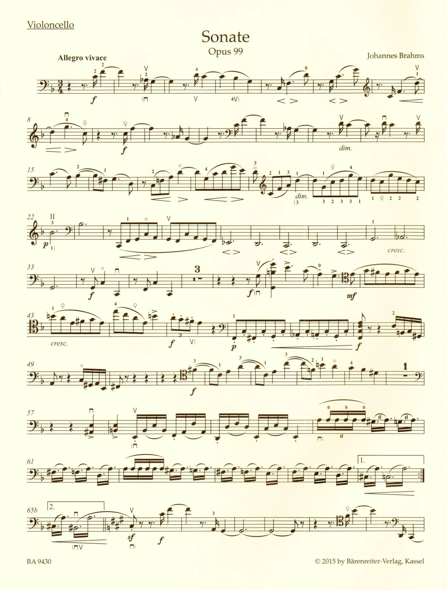 Brahms, Johannes - Sonata in F Major, Op 99 - for Cello and Piano - edited by Clive Brown, Kate Bennett Wadsworth, and Neal Peres Da Costa - Barenreiter URTEXT - Image 8