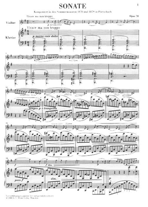 Brahms, Johannes - Sonata in G Major for Violin and Piano, Op 78 - edited by Hans Otto Hiekel - G Henle Verlag URTEXT Edition - Image 2
