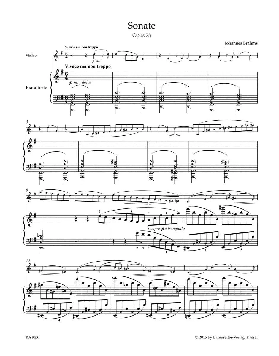 Brahms, Johannes - Sonata in G Major, Op 78 - for Violin and Piano - edited by Clive Brown and Neal Peres Da Costa - Barenreiter URTEXT - Image 2