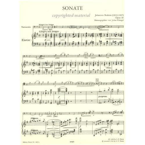 Brahms, Johannes - Sonata No 1 in e minor Op 38 for Cello and Piano - Arranged by Klengel - Peters Edition - Image 2