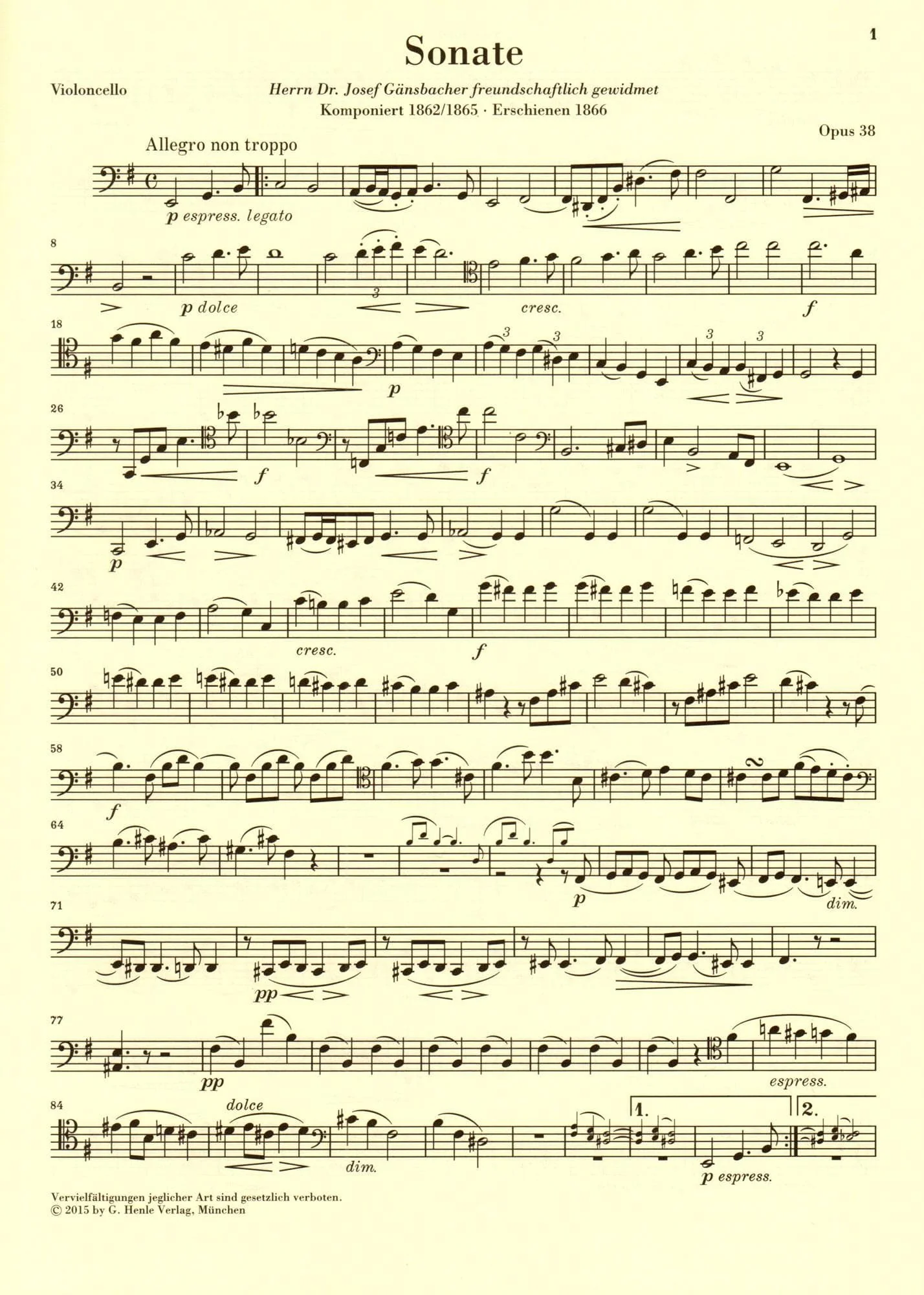 Brahms, Johannes - Sonata No 1 in e minor Op 38 for Cello and Piano - Henle Verlag URTEXT Edition - Image 5