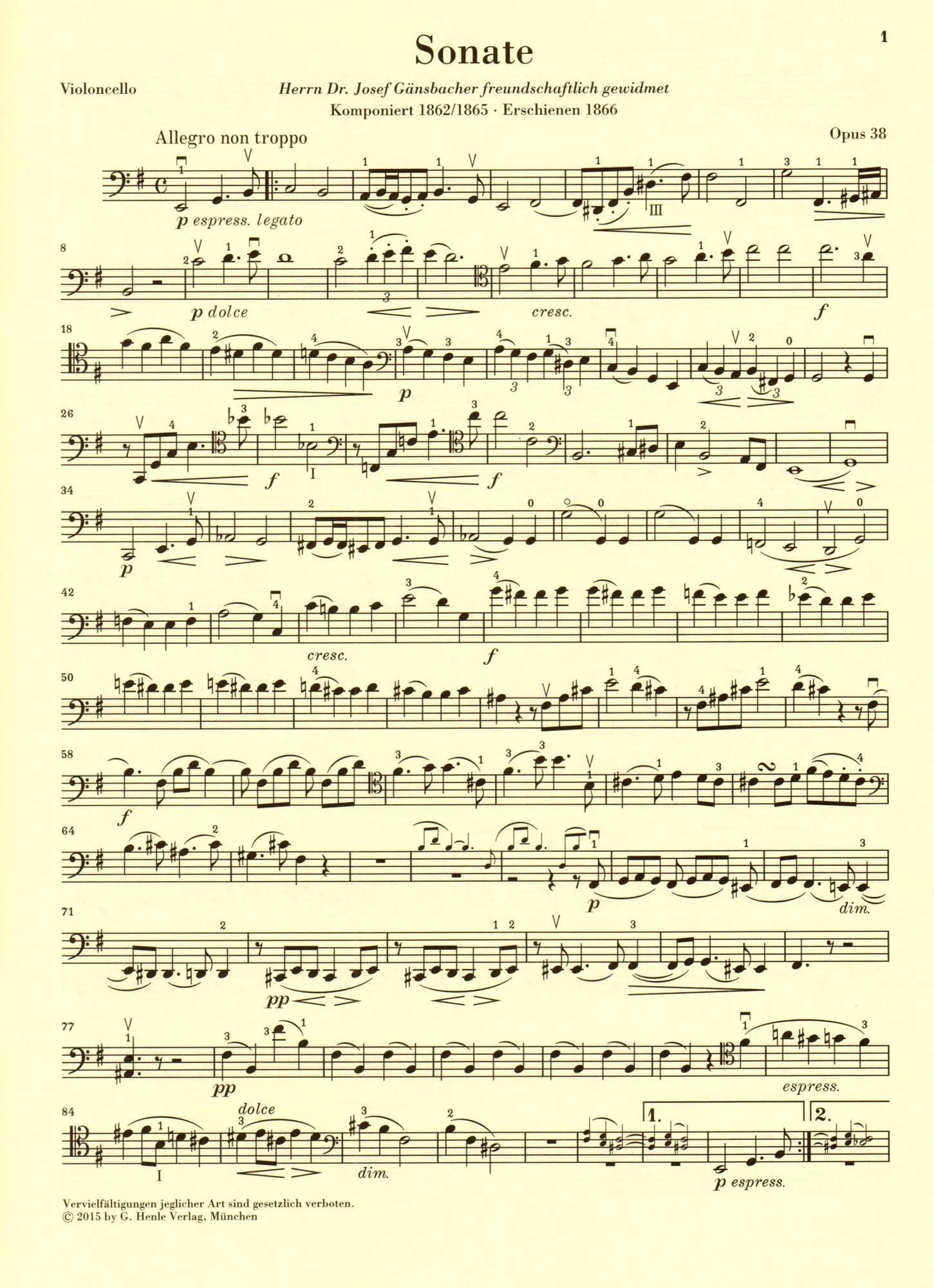 Brahms, Johannes - Sonata No 1 in e minor Op 38 for Cello and Piano - Henle Verlag URTEXT Edition - Image 6