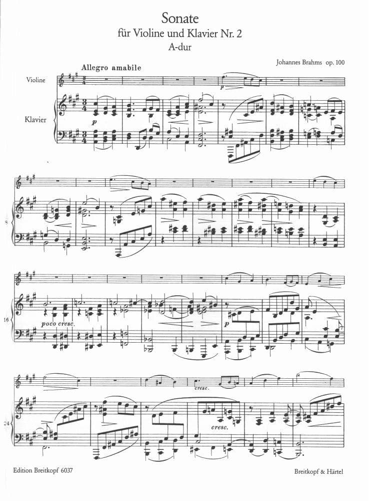 Brahms - Sonata No 2 in A Major, Op 100 - for Violin and Piano - edited by Hans Gal - Breitkopf and Haertel - Image 2