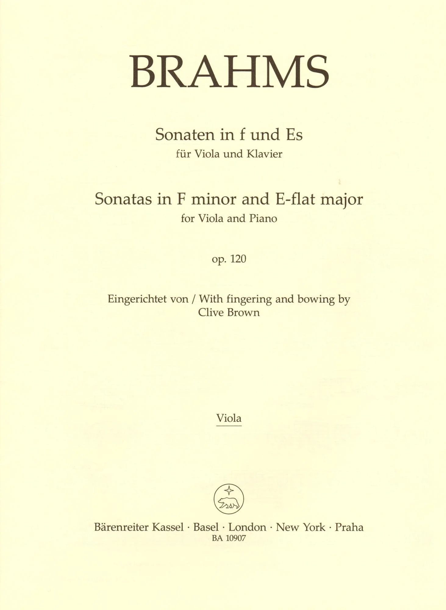Brahms, Johannes - Sonatas in F Minor and E-flat Major, Op 120 - for Viola and Piano - edited by Clive Brown and Neal Peres Da Costa - Barenreiter URTEXT - Image 6