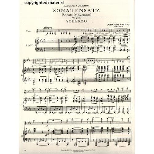 Brahms, Johannes - Sonatensatz: Scherzo in c minor Op Posth for Viola and Piano - Arranged by Katims - International Edition - Image 2