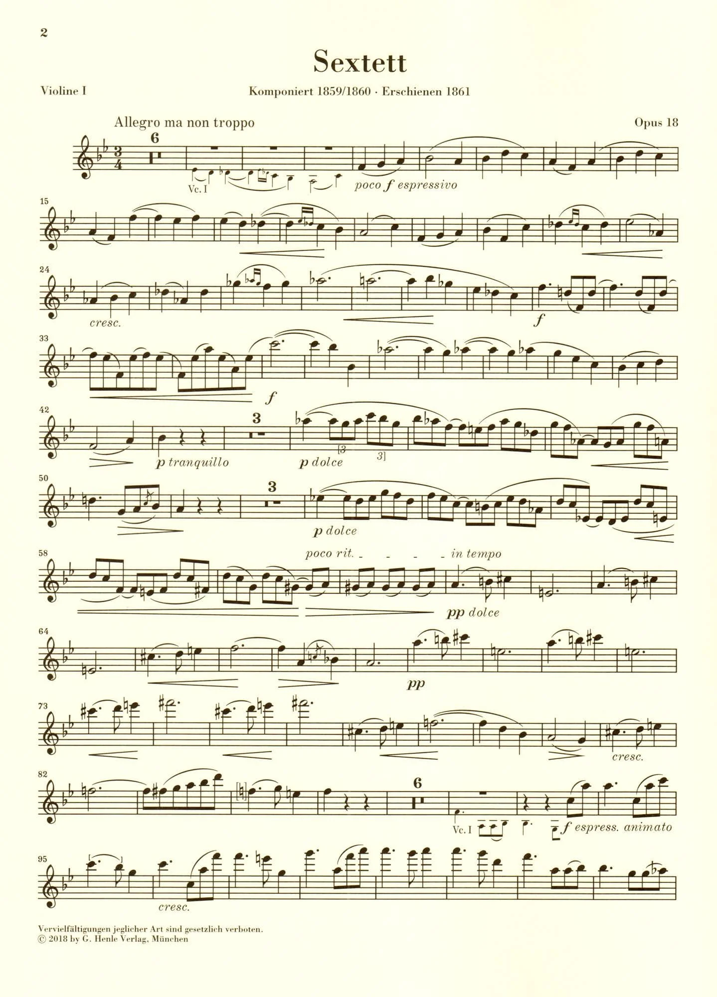 Brahms, Johannes - String Sextet No. 1 in B-flat Major, Op. 18 - URTEXT Published by G Henle Verlag - Image 2