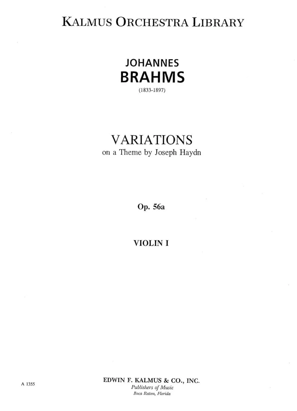 Brahms, Johannes - Variations On A Theme Of Haydn Violin Orchestral Parts and Excerpts - Kalmus Publication