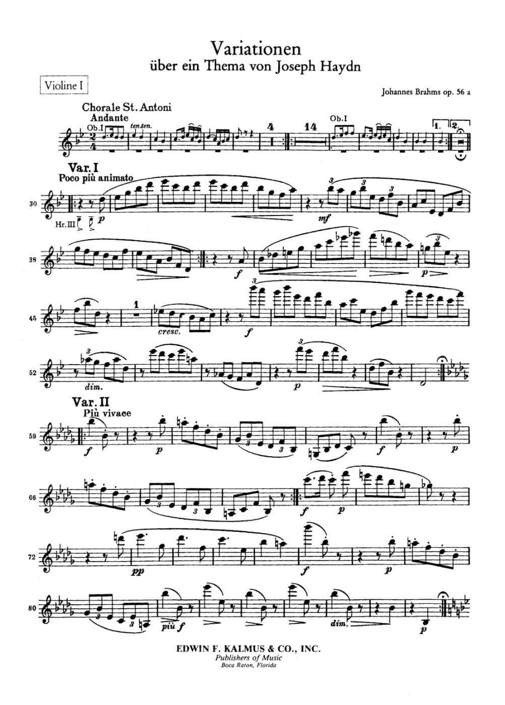 Brahms, Johannes - Variations On A Theme Of Haydn Violin Orchestral Parts and Excerpts - Kalmus Publication - Image 2