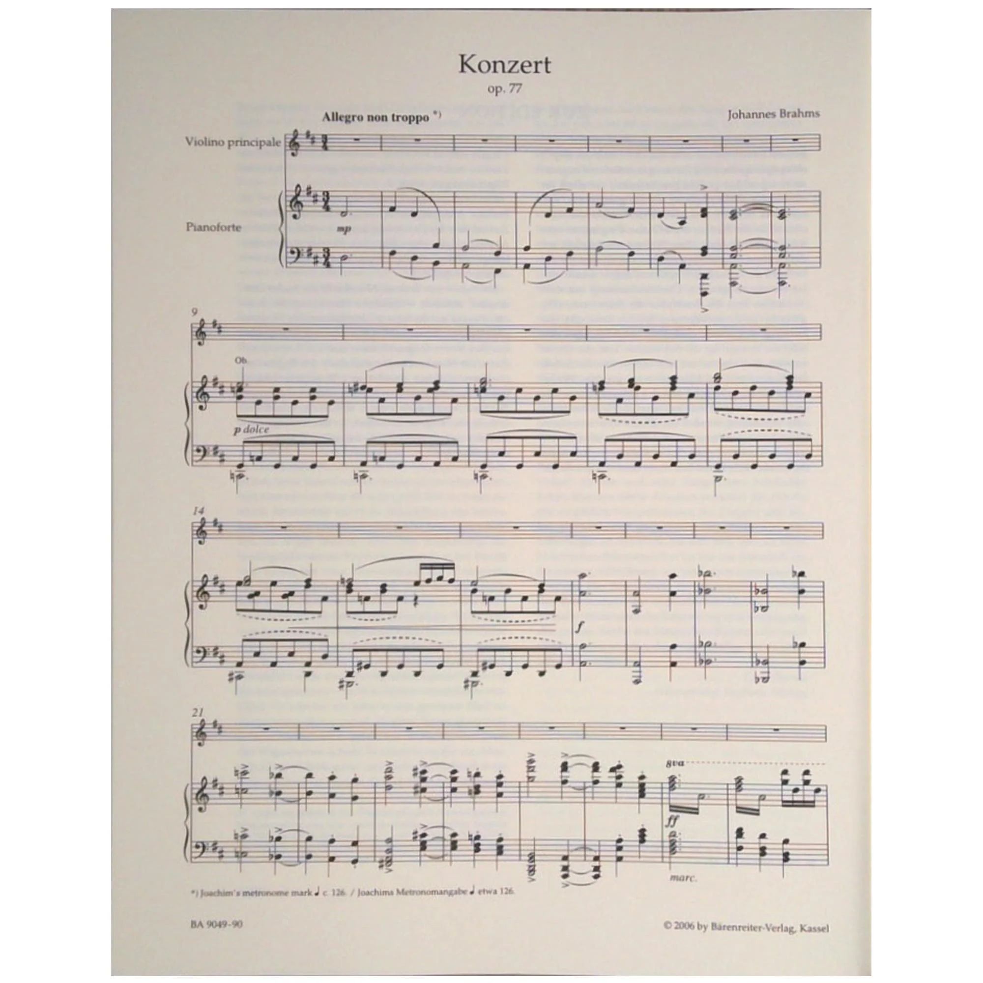 Brahms, Johannes - Violin Concerto D Major - Score and Parts for Violin and Orchestra - Arranged by Joachim - Barenreiter URTEXT Edition - Image 3
