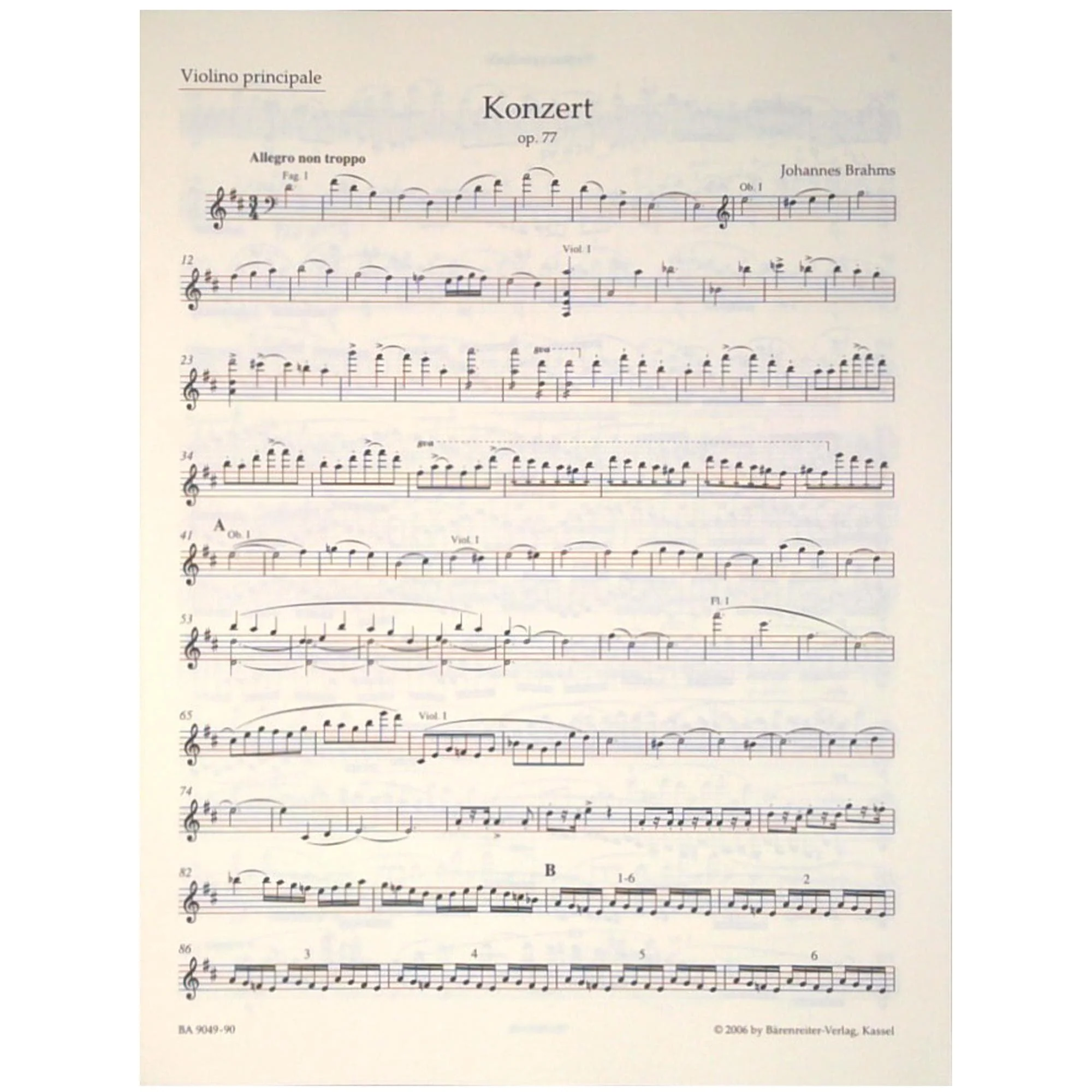 Brahms, Johannes - Violin Concerto D Major - Score and Parts for Violin and Orchestra - Arranged by Joachim - Barenreiter URTEXT Edition - Image 5