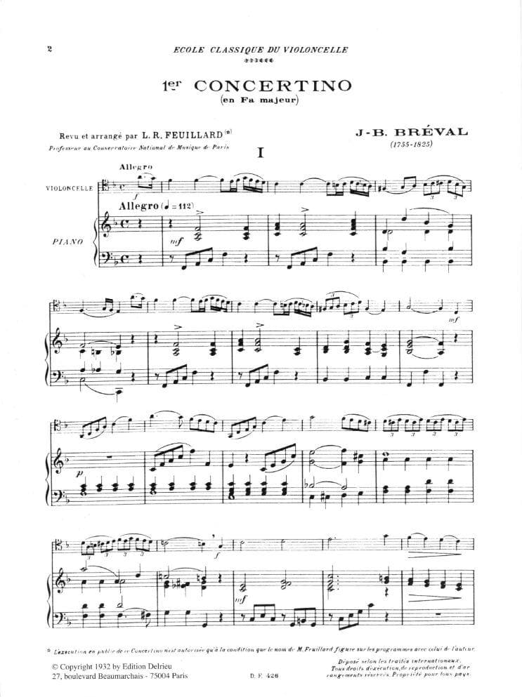 Breval, Jean Baptiste - Concertino No 1 in F Major Op 20 for Cello and Piano - Arranged by Feuillard - Delrieu Edition - Image 2