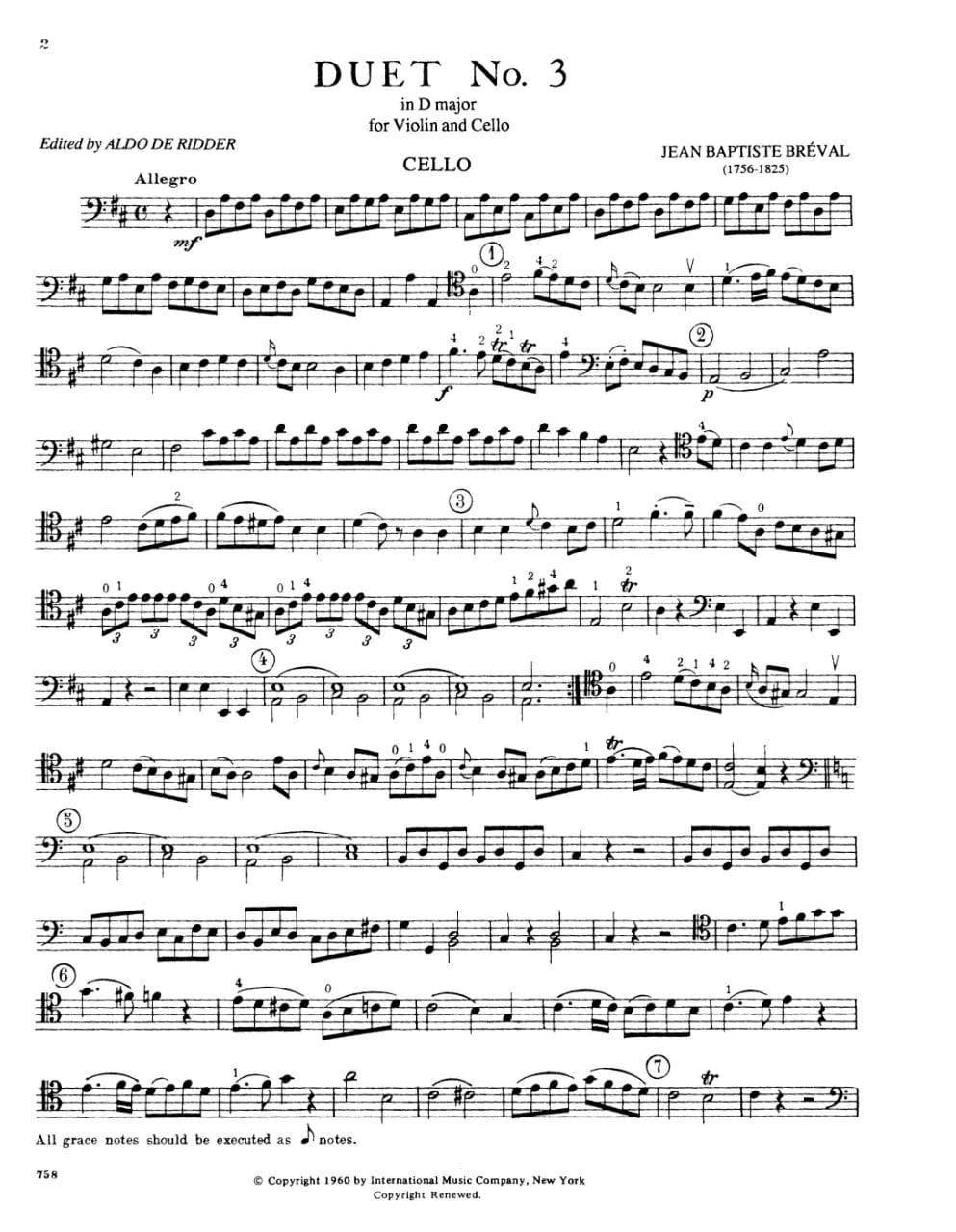 Breval, Jean Baptiste - Duet in D Major Op 19 No 3 for Violin and Cello - Arranged by Ridder - International Edition - Image 2